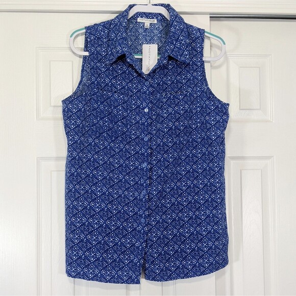 Notations New Blue Shirt Top Women's Plus 1X Sleeveless Button Up Collar NWT - Picture 3 of 8